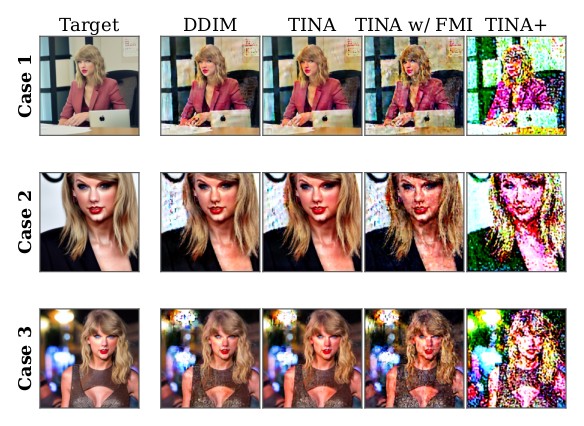 False-positive reconstruction comparison on a Random-UNet Taylor Swift benchmark